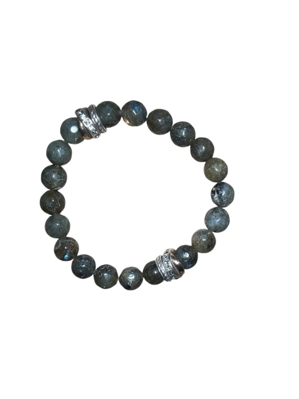 Labradorite Beaded Stretch Bracelet with Silver Accents